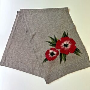 J. Jill Wool Blend Scarf Floral Embroidery‎ Needle Punch Gray Brown Aprx 12 x 72